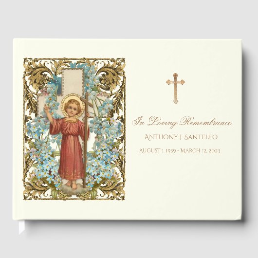 Jesus Blue Floral Memorial Jesus Funeral Gastenboek (Voorkant)