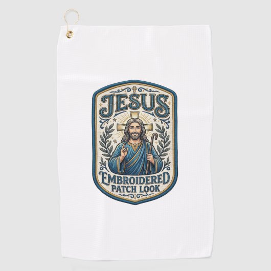 Jesus Borduurpatch Kijk Jezus Geborduurde Patch Golfhanddoek (Voorkant)