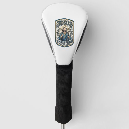 Jesus Borduurpatch Kijk Jezus Geborduurde Patch Golfheadcover (Voorkant)