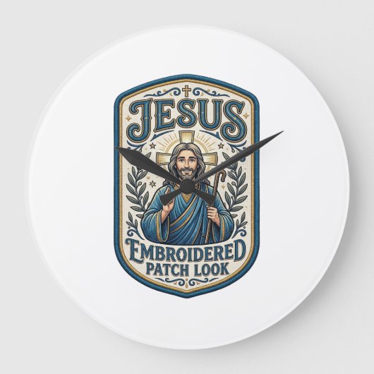 Jesus Borduurpatch Kijk Jezus Geborduurde Patch Grote Klok (Voorkant)