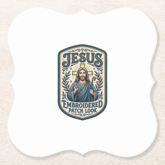 Jesus Borduurpatch Kijk Jezus Geborduurde Patch Kartonnen Onderzetters (Voorkant)