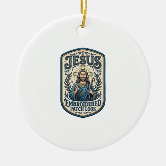 Jesus Borduurpatch Kijk Jezus Geborduurde Patch Keramisch Ornament (Voorkant)