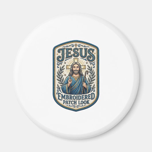 Jesus Borduurpatch Kijk Jezus Geborduurde Patch Magneet (Voorkant)