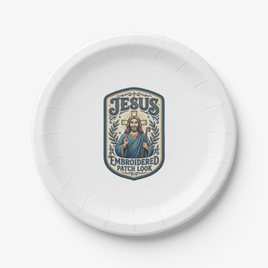 Jesus Borduurpatch Kijk Jezus Geborduurde Patch Papieren Bordje (Voorkant)