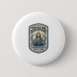 Jesus Borduurpatch Kijk Jezus Geborduurde Patch Ronde Button 5,7 Cm
