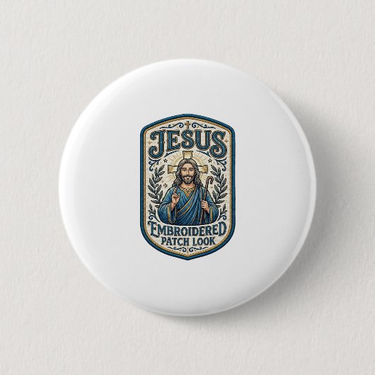 Jesus Borduurpatch Kijk Jezus Geborduurde Patch Ronde Button 5,7 Cm (Voorkant)