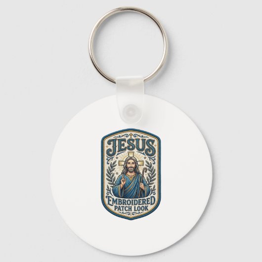 Jesus Borduurpatch Kijk Jezus Geborduurde Patch Sleutelhanger (Voorkant)