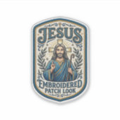 Jesus Borduurpatch Kijk Jezus Geborduurde Patch Sticker (Voorkant)