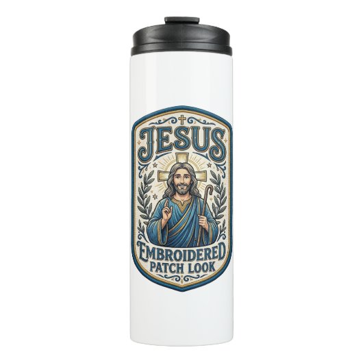 Jesus Borduurpatch Kijk Jezus Geborduurde Patch Thermosbeker (Voorkant)