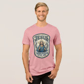 Jesus Borduurpatch Kijk Jezus Geborduurde Patch Tri-Blend Shirt (Voorkant volledig)