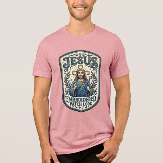 Jesus Borduurpatch Kijk Jezus Geborduurde Patch Tri-Blend Shirt (Voorkant)