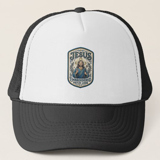Jesus Borduurpatch Kijk Jezus Geborduurde Patch Trucker Pet (Voorkant)