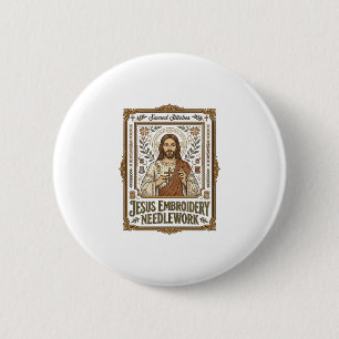Jesus Borduurwerk Jezus Borduurnaald Ronde Button 5,7 Cm