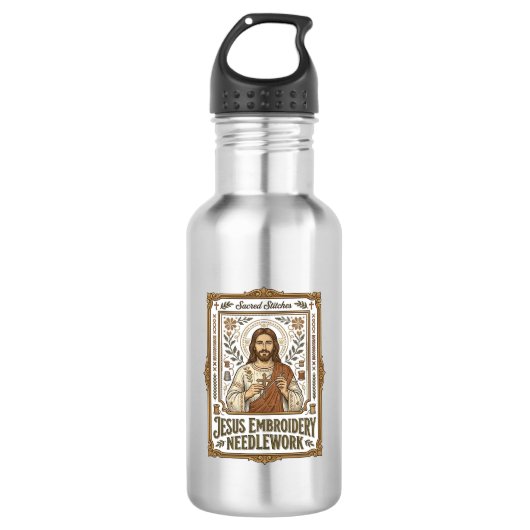 Jesus Borduurwerk Jezus Borduurnaald Waterfles (Voorkant)