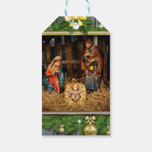 Jesus born manger cadeaulabel (Achterkant)