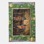 Jesus born manger theedoek (Verticaal)