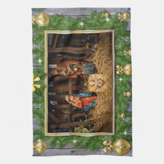 Jesus born manger theedoek (Verticaal)