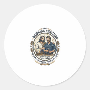 Jesus Bouwvakker T-shirt Christelijke Grafiek_ Ronde Sticker