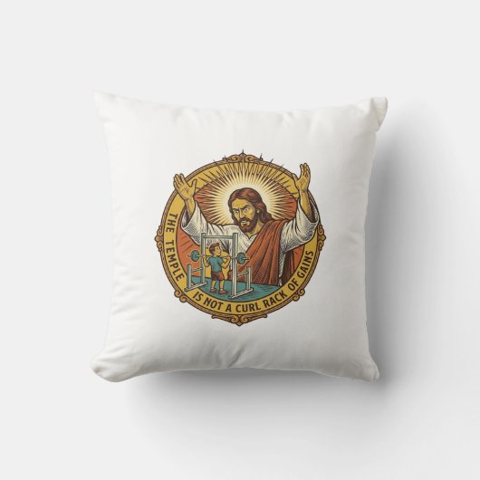 Jesus Boze Biceps Curls Squat Rack Gym Ergernis H Kussen (Voorkant)