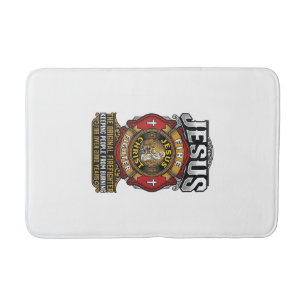 Jesus Brandweerman Vintage Christelijk Geloof T-sh Badmat