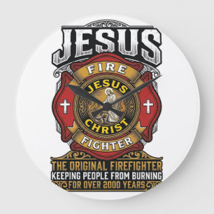 Jesus Brandweerman Vintage Christelijk Geloof T-sh Grote Klok