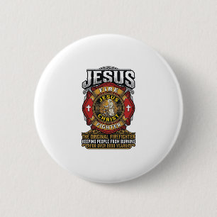 Jesus Brandweerman Vintage Christelijk Geloof T-sh Ronde Button 5,7 Cm
