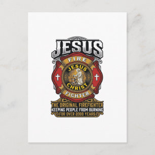 Jesus Brandweerman Vintage Christelijk Gelooft Shi Briefkaart
