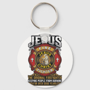 Jesus Brandweerman Vintage Christelijk Gelooft Shi Sleutelhanger