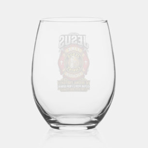 Jesus Brandweerman Vintage Christelijk Gelooft Shi Wijnglas Zonder Voet