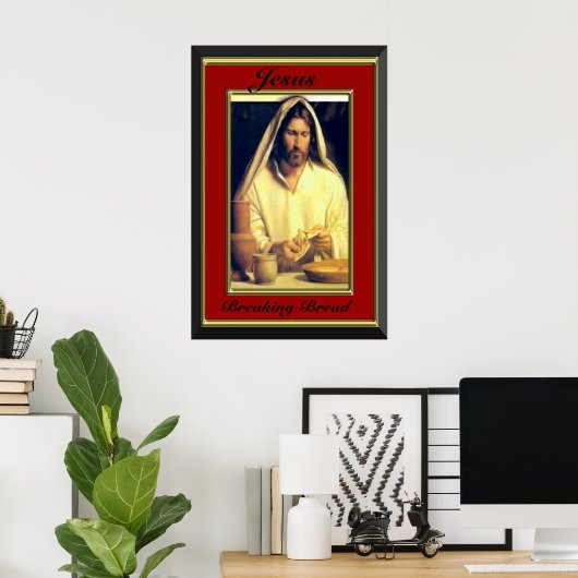 Jesus Breaking Bread Red Lijst Poster (Thuiskantoor)