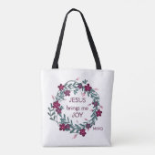 JESUS BRENGT ME JOY Floral Monogram Tote Bag (Achterkant)