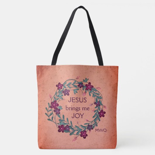 JESUS BRENGT ME JOY Peach Floral Monogram Tote Bag (Voorkant)