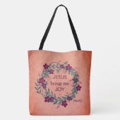 JESUS BRENGT ME JOY Peach Floral Monogram Tote Bag (Achterkant)