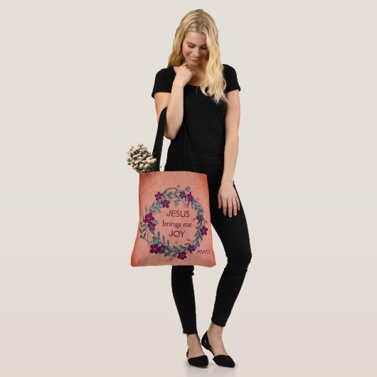 JESUS BRENGT ME JOY Peach Floral Monogram Tote Bag (Op model)