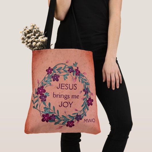 JESUS BRENGT ME JOY Peach Floral Monogram Tote Bag (Dichtbij)