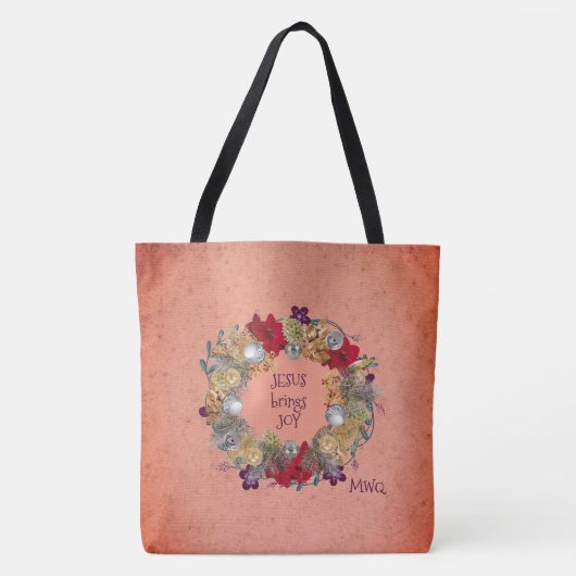 JESUS BRINGS JOY Peach Kerstmis Wreater Tote Bag (Voorkant)