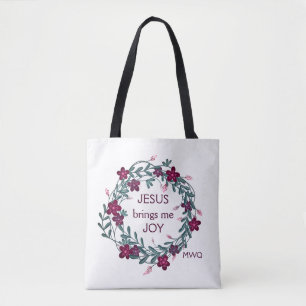 JESUS BRINGT ME VREUGDE Bloemige Monogram Tote Bag