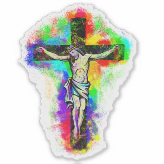 Jesus buntes Kreuz Sticker (Voorkant)