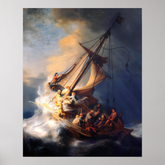 Jesus Calms het Storm Zee van Galilee Rembrandt Poster