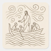 Jesus Calms the Storm Line Art Sticker (Voorkant)