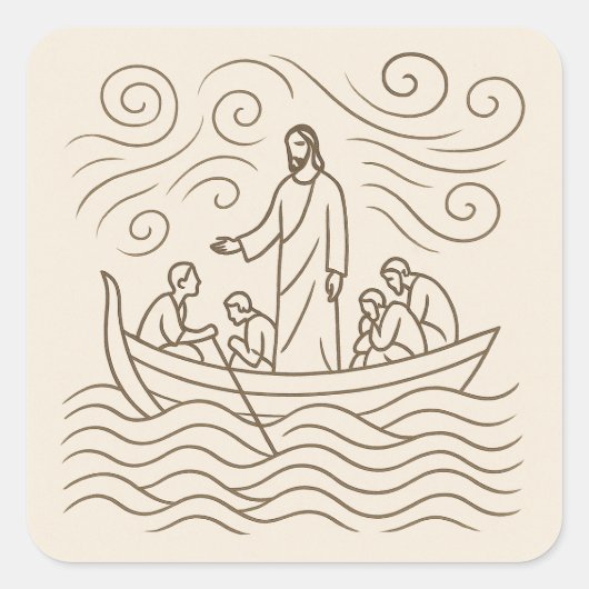 Jesus Calms the Storm Line Art Sticker (Voorkant)