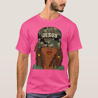 Jesus Camo Pet Afro-Amerikaanse vrouw met lokken T-shirt