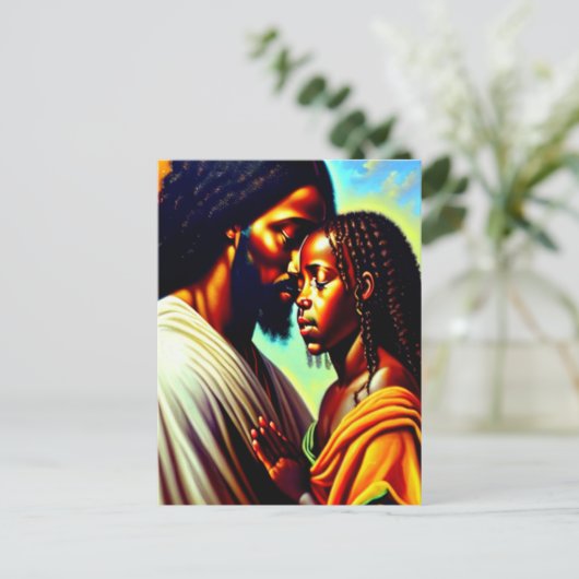 Jesus Cares Black Christelijk Art Briefkaart (Staand voorkant)