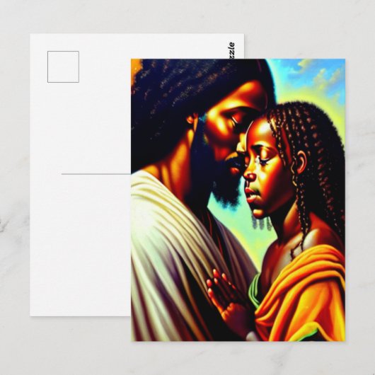 Jesus Cares Black Christelijk Art Briefkaart (Voorkant / Achterkant)