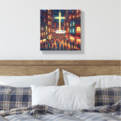 Jesus Cares - Premium Wrapped Canvas (Glans) Afdruk (Insitu (Slaapkamer))