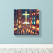 Jesus Cares - Premium Wrapped Canvas (Glans) Afdruk (Insitu (Houten vloer))