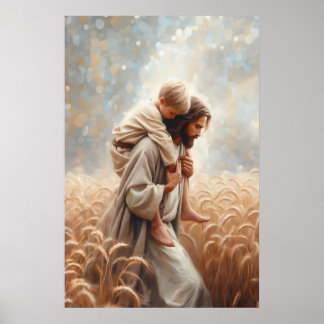 Jesus Carrying Boy Jesus and Child Jesus and Kids  Poster