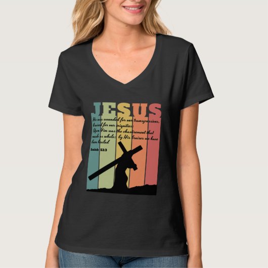 JESUS carrying cross Bible quote Isaiah 533 retro  T-shirt (Voorkant)