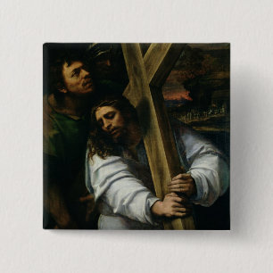 Jesus Carrying the Cross, c.1535 (olie op het pane Vierkante Button 5,1 Cm