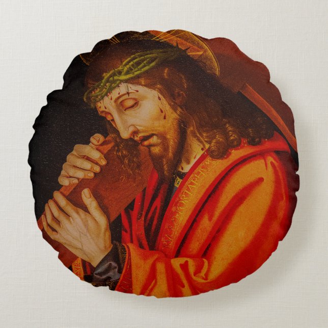 Jesus carrying the cross pillow rond kussen (Voorkant)